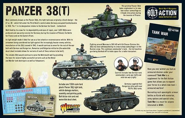 Wargames Delivered - Warlord Games Bolt Action: Tank War - Panzer 38(t), World War 2 Miniatures, 28mm Army Tank Model for Miniature Wargaming - color: Panzer 38(T)