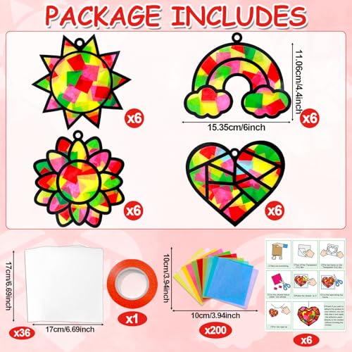 Qyeahkj 32 Set Suncatchers Crafts for DIY Rainbow Heart Window Tissue Paper Craft Kit Sunflower Sun Hanging Decor for Summer Home Activity Art Project Birthday Party Favor Gift (Pack of 2) - size: 5.9 x 4.3 inches (Pack of 2)