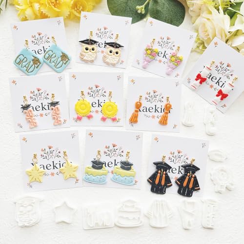 Graduation Polymer Clay Cutters & Stamp Set - 11pcs Sharp & Durable 2026, Owl, Cap, Gown, Diploma, Cake & Star Shapes for DIY Earring Jewelry Making, Soft Clay Crafts & Class Party Supplies - color: 2U color