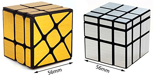 Mirror Speed Cube Set 3x3 Mirror Silver Cube and Gold Wheel Cube Magic Bundle Puzzle - style: 3 Level Silver & Windmill Gold
