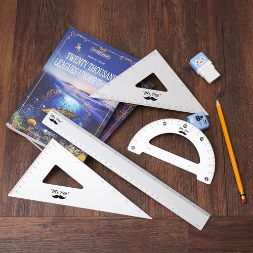 Mr. Pen- Metal Geometry Kit, 4 Pack, 45° & 30°/60° Set Squares - color: Silver