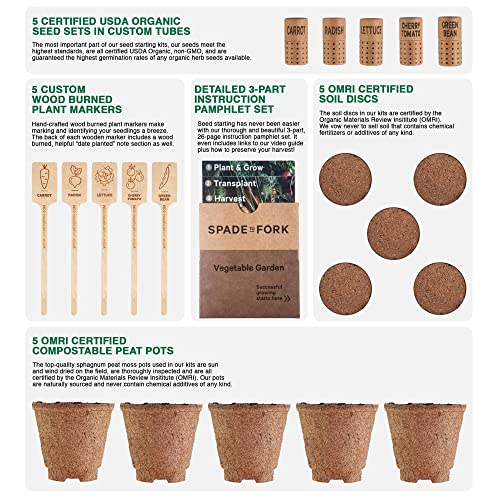 Organic Indoor Vegetable Garden Starter Kit - Made in USA - Certified USDA Organic - 5 Seed Types Cherry Tomato, Lettuce, Carrot, Radish, Green Bean | Indoor Plant Seeds, Indoor Garden Kit, Plant Kit - style: Vegetable Garden Kit