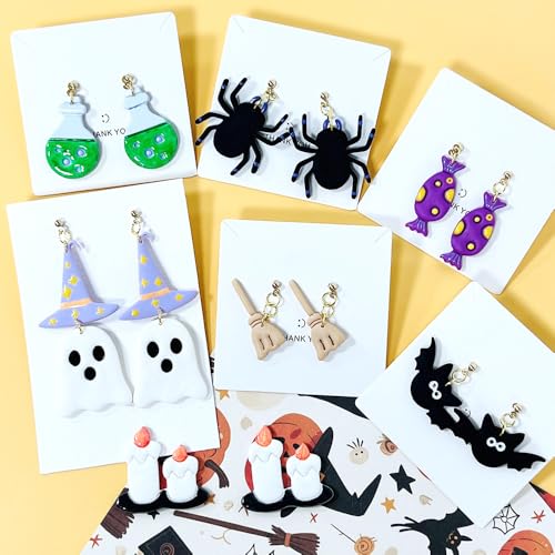 Xaekicr Halloween Polymer Clay Cutters Set – 8Pcs Halloween Clay Earring Cutters with Ghost, Witch Hat, Bat, Spider – Polymer Clay Molds & Clay Tools for DIY Jewelry - color: 2B color