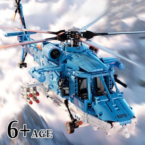 Powered Military Helicopter Building Blocks Set for Boys, Teens & Adults - color: Blue Auto