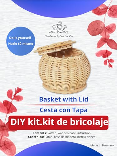PEDDIG SHOP DIY Basket Weaving Kit with Lid – Complete Rattan Craft Set for Adults & Teens 12+, Handmade Lidded Storage Basket Making Kit with Step-by-Step Instructions