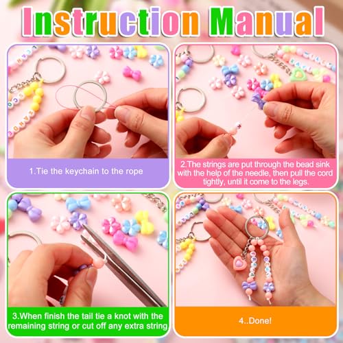 Landical 564 Pcs Bow Heart Keychain Making Kit DIY Name Bead Craft Pastel - color: Candy Color, style: Bow Heart
