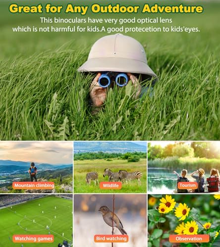 Binoculars for Kids, Toys for 3-12 Years Boys and Girls High-Resolution Optics Shockproof Mini Compact Toy Binoculars for Bird Watching, Hiking, Camping, Science, Detective - color: Blue+Dark Green