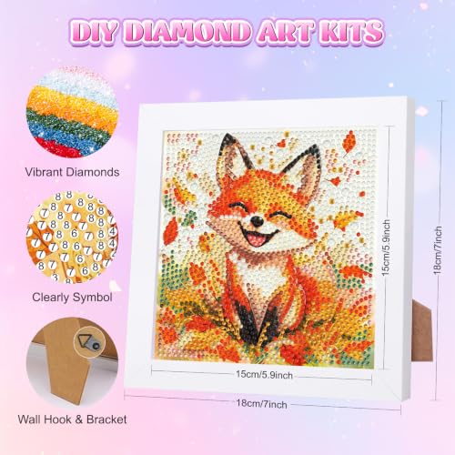 GHHKUD Cute Fox Diamond Art Painting Kits for Kids with Frame, Autumn Animal Diamond Art Adults Kids Crafts for Ages 4-6-8-12, Easy to DIY Gifts Package Home Wall Decor 7x7inch - color: Cute Fox