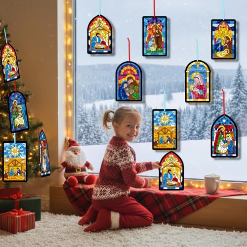 Tinlade 32 Set Nativity Scene Suncatchers Crafts Christmas DIY Activities - style: Nativity