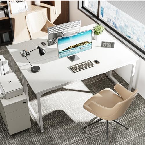 Huuger Computer Desk, 63 Inch Office Desk, Gaming Desk with Storage, Writing Desk Work Desk for Home Office, Study, Modern Simple Desk, Large Legroom, Metal Frame, White - color: White, size: 63inch