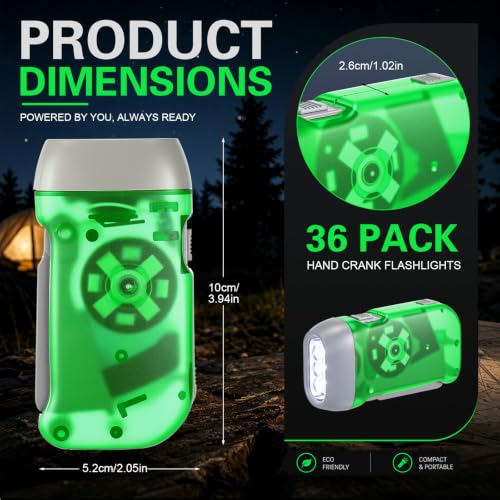 Treela 36 Hand Crank Flashlights,Green - color: Green