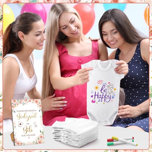Panitay 100 Pcs White Baby Bodysuits Bibs Kit 25 Guests, Floral - style: Floral