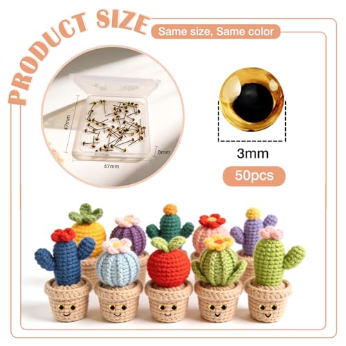 TOAOB 50pcs 3mm Yellow Needle Felting Glass Eyes Tiny Crocheting Eye - color: Yellow