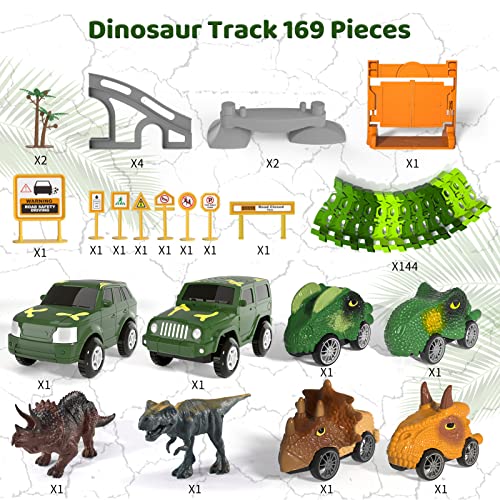 iHaHa 169 PCS Dinosaur Race Car Track Toys for Kids Toddler Boys Ages 1-3 3-5 4-7, Dinosaur Race Tracks Toys with Light, Sound & Spray, Birthday Dinosaur Toys Gifts for 2 3 4 5 Year Old Boys - style: Dinosaur Race Tracks