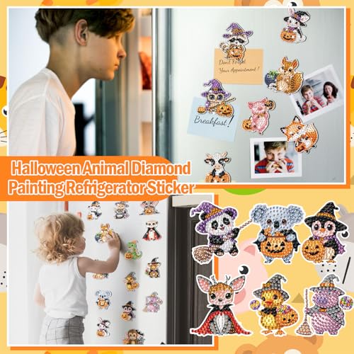 Xuhal 30 Pcs Halloween Diamond Painting Magnets Diamond Art Kits for Adults - color: Halloween