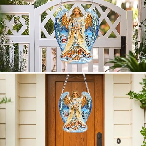 MXJSUA Blessing Home Angel Special Shaped Hanging Diamond Painting Art Kits for Adults, Christmas Crystal Rhinestone Acrylic Gem Art Pendant Ornaments Kit for Home Decor and Gift 6.23 * 7.8 Inch - color: Christmas-04
