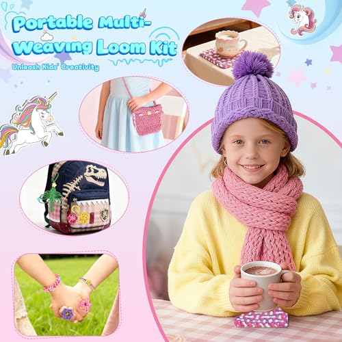 Nicella 6-in-1 Friendship Bracelet Making Kit Toys, Weaving Loom Craft for Kids, 500+ Pcs DIY Kits for Bracelets, Potholders, Pendants, Bags, Hats & Scarves