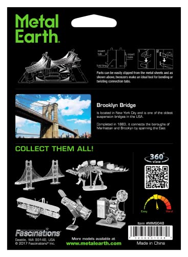 Metal Earth Fascinations Brooklyn Bridge 3D Metal Model Kit Bundle with Tweezers