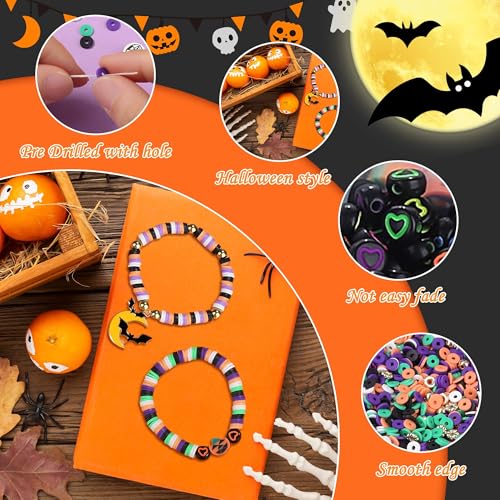 XIANNVXI 2700pcs Halloween Clay Beads Orange Purple Black White Green Jewelry Making Kit Friendship Bracelet Supplies with Halloween Pattern Clay Beads DIY Crafts Kit - color: Halloween Clay A