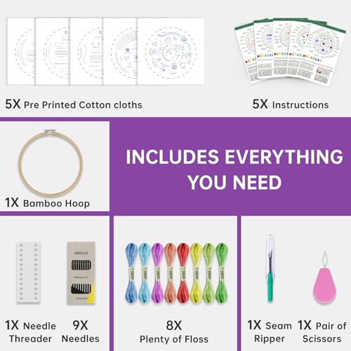 CYANFOUR 5 Stage Starter Embroidery Kit Easy to Learn from Video & Guidance - color: 5 Stage