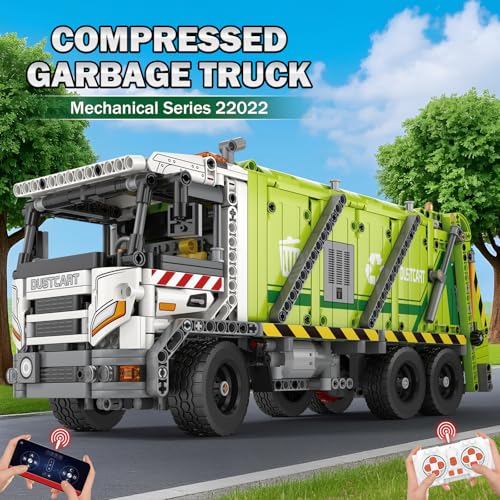 Reobrix Large Garbage Truck Building Block Toy Set for Adult, Compressed Garbage Truck with RC Control & Interactive Features, Creative Birthday Gift 22022 with 1468 Pieces - style: Large Garbage Truck