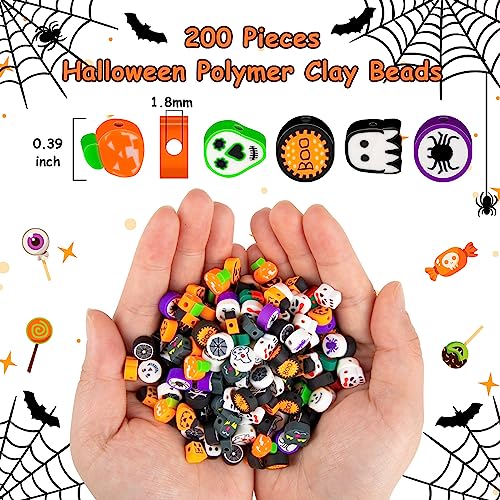 200 Pcs Halloween Polymer Clay Beads, Mixed Heishi Spacer Beads Supplies - color: Halloween