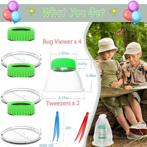 4Pack Green Bug Viewer with 5X Magnifier | Bug Jars for Kids Collecting - color: 4pack Green