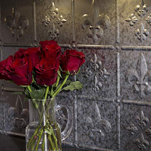 FASÄDE Fleur de Lis Decorative Vinyl Backsplash 15 sq ft Kit in Galvanized Steel - color: Galvanized Steel