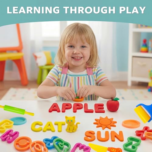 55 Pcs Alphabet & Number Dough Tool Set – Clay Play Kit for Kids with Rolling Pins, Geometric Cutters & Letter Molds, Modeling Accessories for Creative Learning - color: 55pcs