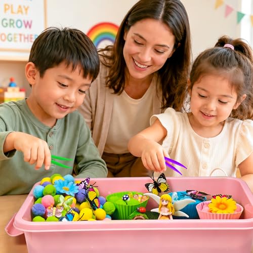 Cinrobiye 197 Pcs Butterfly Learning Activity Set, Spring Nature Sorting Activities with Butterflies, Flowers, Garden Accessories for Fine Motor Activities, Preschool Classroom Learning STEM Education