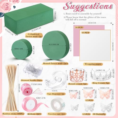 XunYee Bouquet Kit 20 Sheet Flower Wrapping Paper 100 Pcs Bamboo Skewers Floral Foam Blocks for Anniversary Birthday Gift Graduation Mother's Day(White, Solid Pink) - color: White, Solid Pink