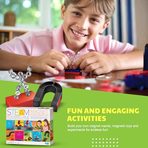 4M Magnet Science Kit for Kids Ages 5+ — 20+ Hands-On Experiments with 40+ Components, Build Maglev Transporter, Magnetic Racer, UFO & Compass Yacht, STEM Educational Toy Gift for Boys Girls - style: Magnet Exploration