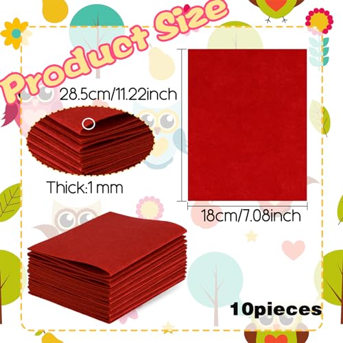 10Pcs Felt Sheets Fabric, 7" x 11" Soft Felt Squares for Craft, 1mm(Red) - color: Red