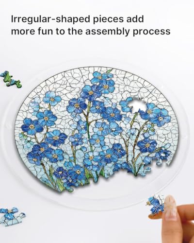 Acrylic Jigsaw Puzzle Suncatcher - Blue Blooms - color: Blue Blooms, size: M-8.2in*8.2in