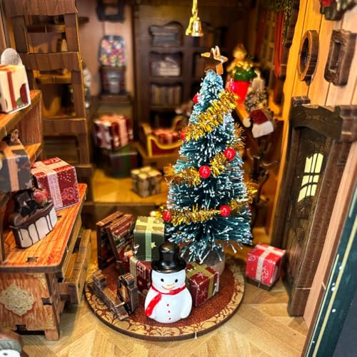 DIY Dollhouse Kit with Dust Cover, DIY Book Nook Kit Christmas Decor Booknook 3D Wooden Puzzle Nook Book Doll House with LED Light - color: Sq34