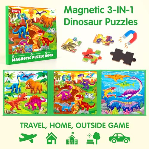 SYNARRY Magnetic Dinosaur Puzzle for Kids Ages 3-5, Travel Dinosaur Toys - style: Dinosaur