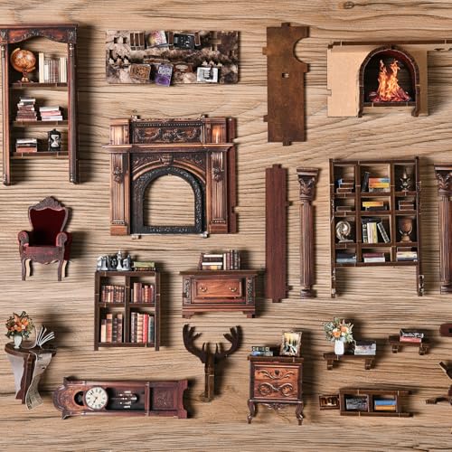 DIY Miniature House Kit, Library Book Nook Kit, 3D Wooden Puzzles Bookshelf Craft Kits, Dollhouse Kit with LED Light, Mini Building Kit for Adults Teen to Build (Twilight Library) - style: Twilight Library