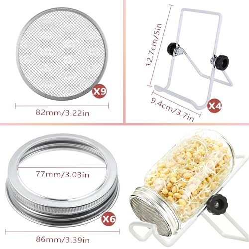 6 Pack 316 Stainless Steel Sprout Lids for Mason Jar Kit,White - color: White Stand