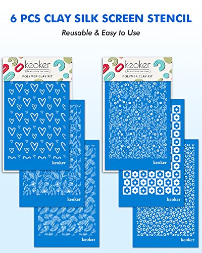 KEOKER Silk Screen Stencils for Polymer Clay,Cheetah Leopard Silk Screen for Polymer Clay, 6 PCS Reusable Silkscreen Print Kit for Printing on Clay & Other Jewelry Clay Earrings Decoration (6PC) - color: 6PC