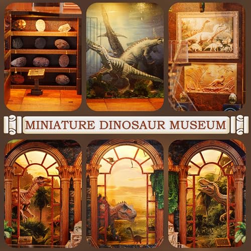 NookMaster Book Nook Kit with LED Light DIY Miniature Dollhouse for Adults - color: Dinosaur Museum