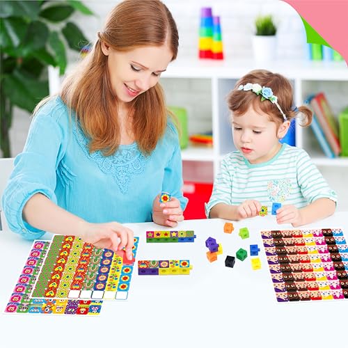 100 Math Linking Cubes, Math Cubes with 320 Reusable Stickers Manipulative Geometric Shapes Connecting and Counting Snap Blocks for Early Math & Construction, Educational Toy for Preschool, Homeschool - style: 100-Cubes+320 Stickers