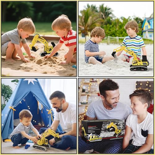 kolegend Remote Control Excavator Toy 16 Inch, 11 Channel RC Construction Vehicles Hydraulic Haulers Digger Toys Gift for 6+ Years Old Kids Boys - color: Yellow