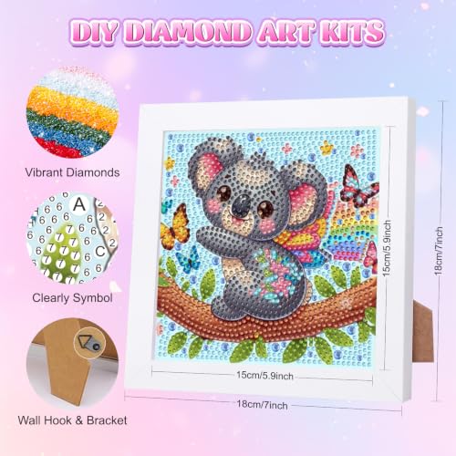 GHHKUD Kawaii Koala Diamond Art Painting Kits for Kids with Frame, Animal Diamond Art Adults Kids Crafts for Ages 4-6-8-12, Easy to DIY Gifts Package Home Wall Decor 7x7inch - color: Kawaii Koala