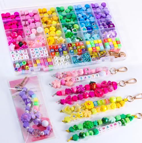 Funtopia DIY Bag Charms, 394 Pcs Acrylic Bead Keychain Making Kit