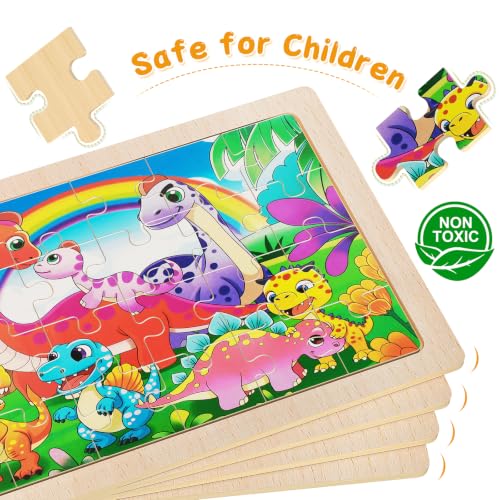 4 Pack Wooden Animal Jigsaw Puzzles for Kids Age 3+ Puzzles Gift - color: Dinosaur