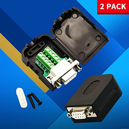 2PCS DB9 Female RS232 Solderless 9-Pin Breakout Connectors with Nuts - size: DB9 Female with Nut