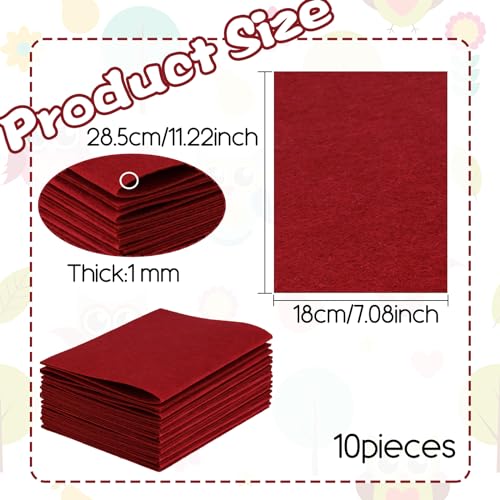 10Pcs Felt Sheets Fabric, 7" x 11" Soft Felt Squares for Craft, 1mm(Burgundy) - color: Burgundy