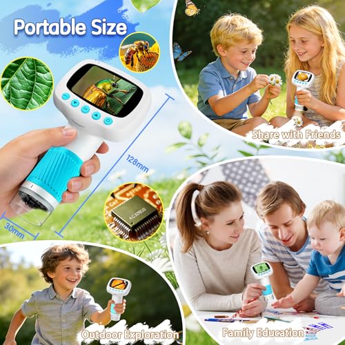 Microscope for Kids & Video Camera, Kid Science Toys,Handheld Digital Microscope,STEM Educational Toy for Wonder Quest,Magnifying Glass for Bugs,Birthday for Boys and Girls (Light Blue) (Blue)