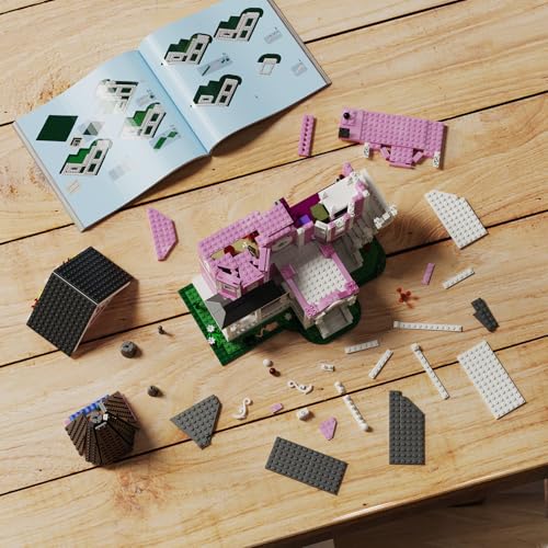 Pink Palace House Building Set with Lights, Halloween Haunted House Blocks Toy, Halloween House Kit for Kids Adults, Compatible with Lego, Christmas for Girls and Boys, Aged 8+ (1349PCS)