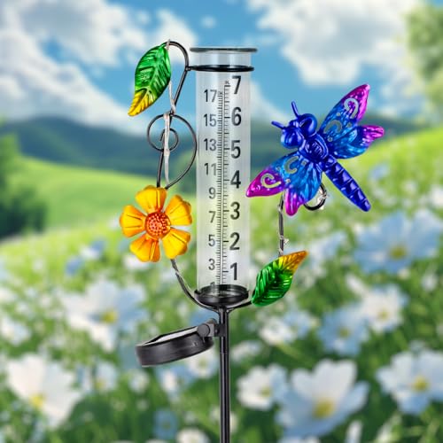 Solar Rain Gauge Outdoor, Dragonfly Rain Gauges for Yard - color: Purple Dragonfly